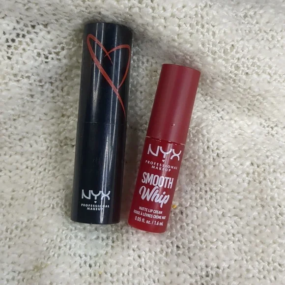 NYX Satin Lipstick in Red Haute and Smooth Whip Lip Balm in Cherry Creme Duo - Picture 1 of 9